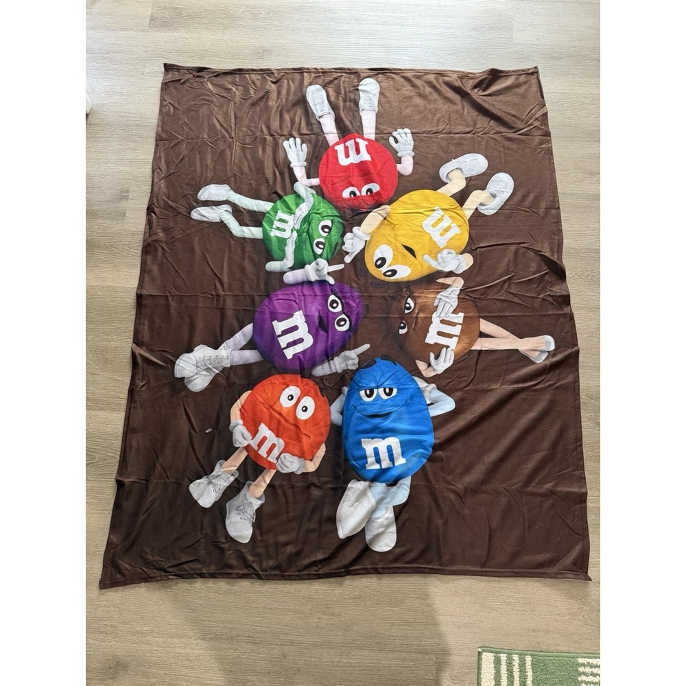 M&M chocolate candy character print, brown tapestry, wall decor  63x49‎